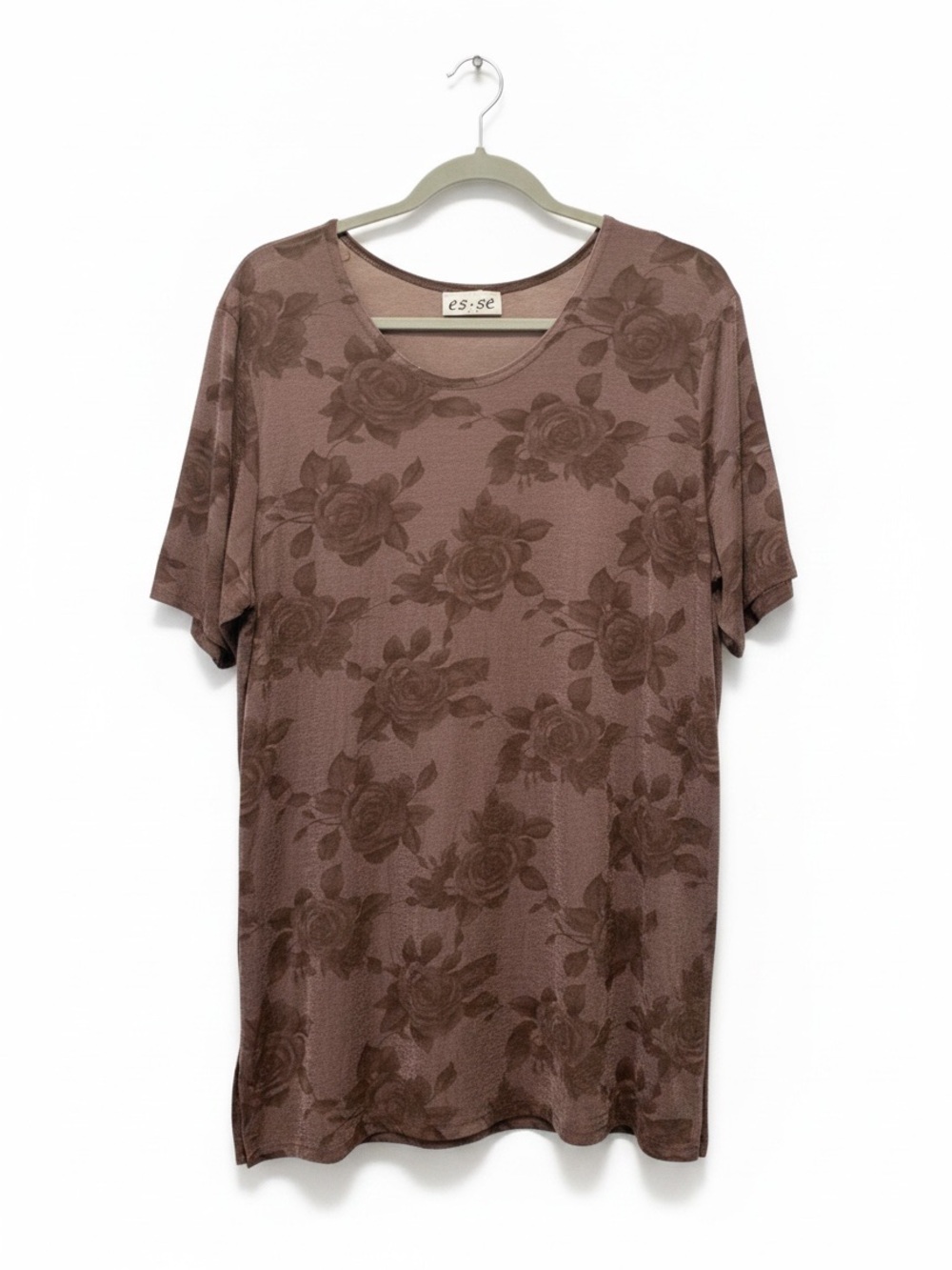 Vintage Women’s Silky Oversized Tee Rose Print Blouse Y2K Tshirt